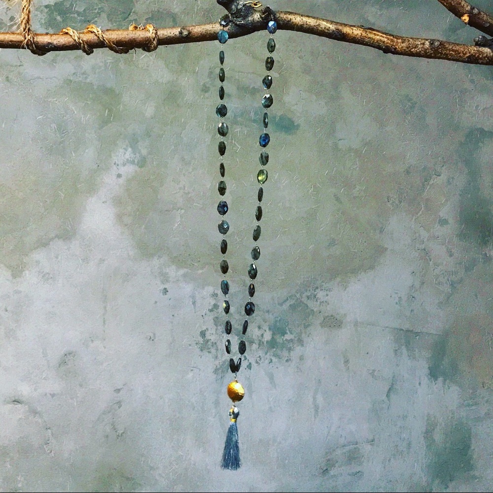 Labradorite long tassel necklace bohemian chic - Picture 2 of 8